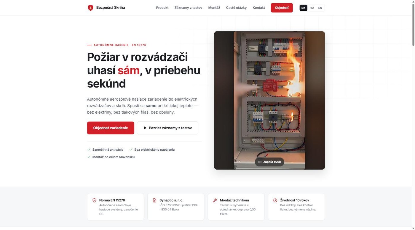 Bezpečná Skriňa – web a objednávkový systém hasiacich zariadení