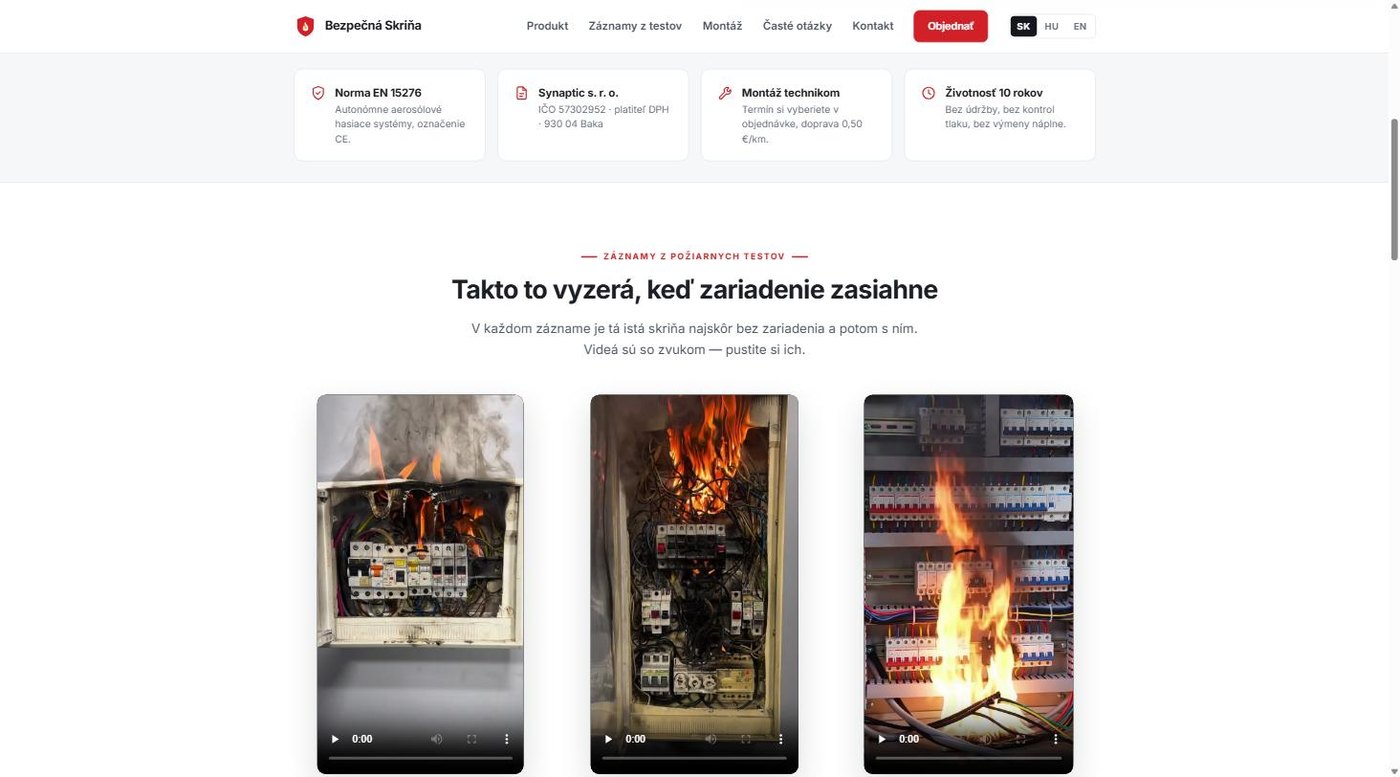 Bezpečná Skriňa – web a objednávkový systém hasiacich zariadení – ukážka 2