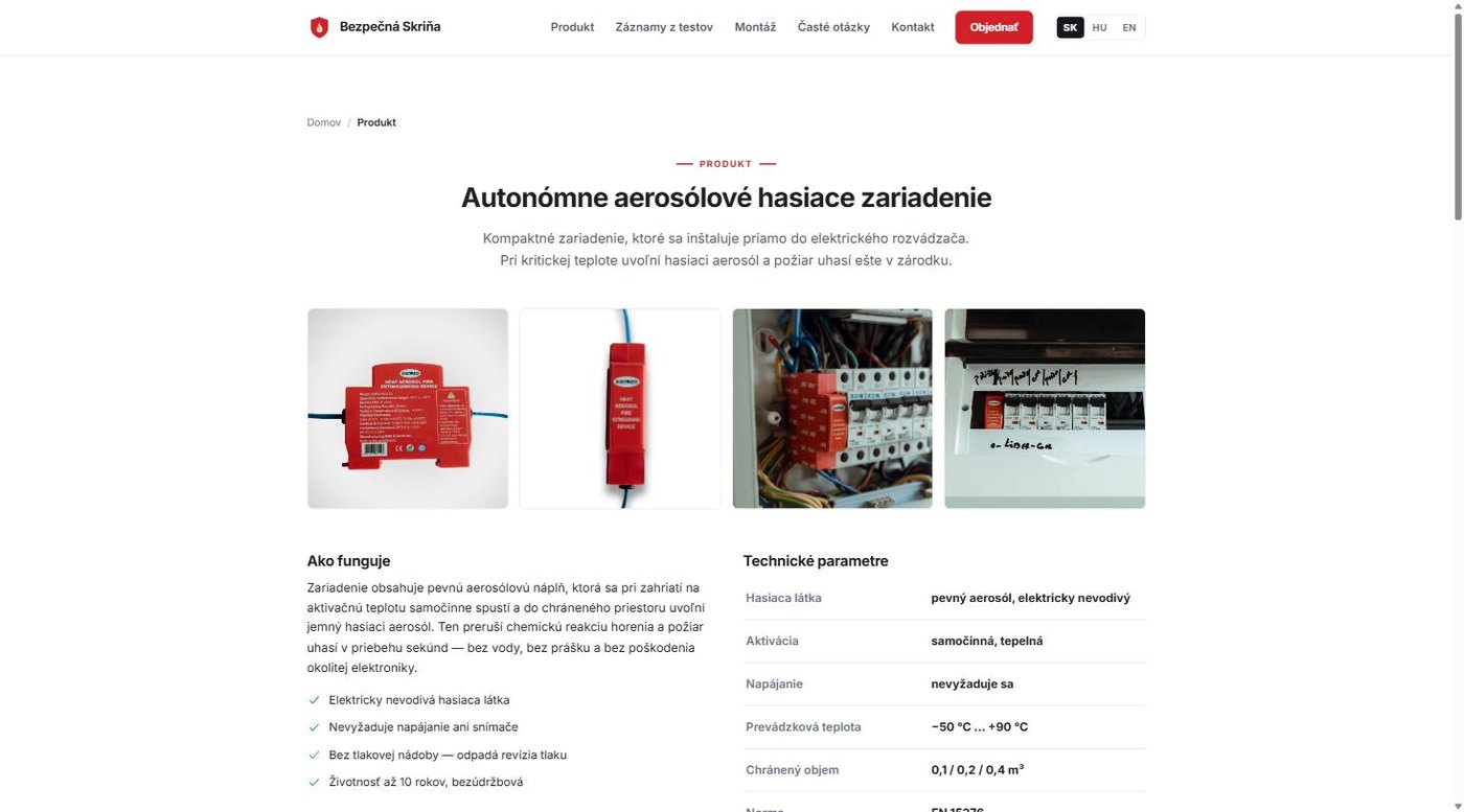 Bezpečná Skriňa – web a objednávkový systém hasiacich zariadení – ukážka 3