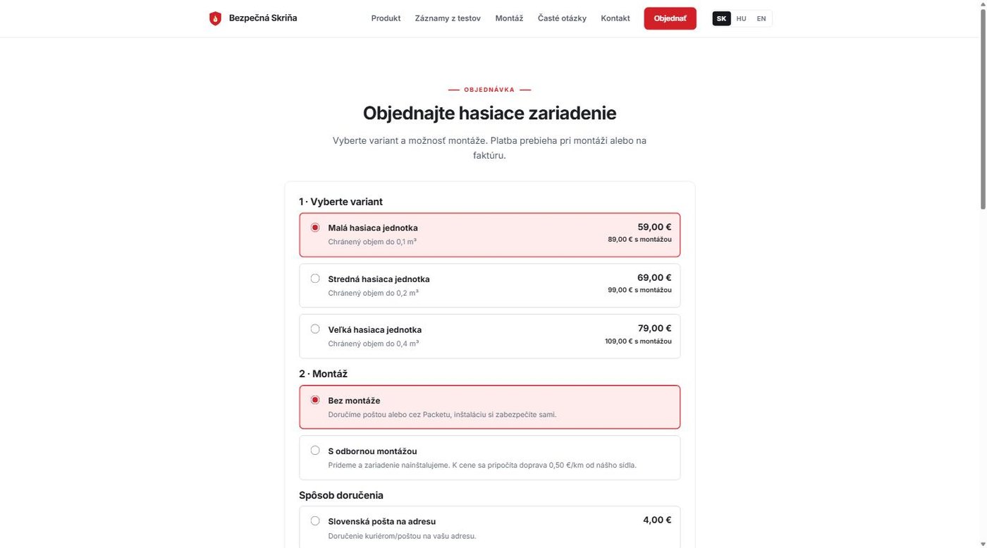Bezpečná Skriňa – web a objednávkový systém hasiacich zariadení – ukážka 4