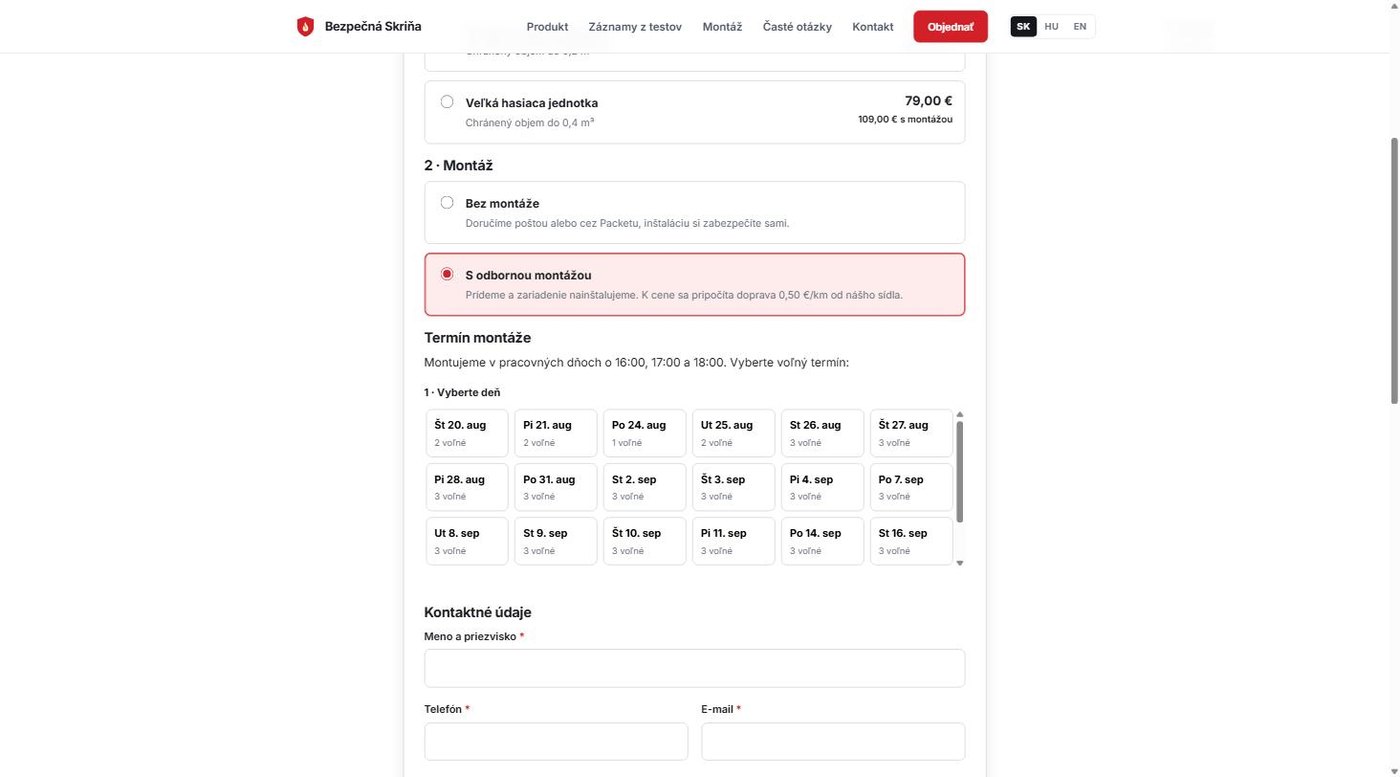 Bezpečná Skriňa – web a objednávkový systém hasiacich zariadení – ukážka 5