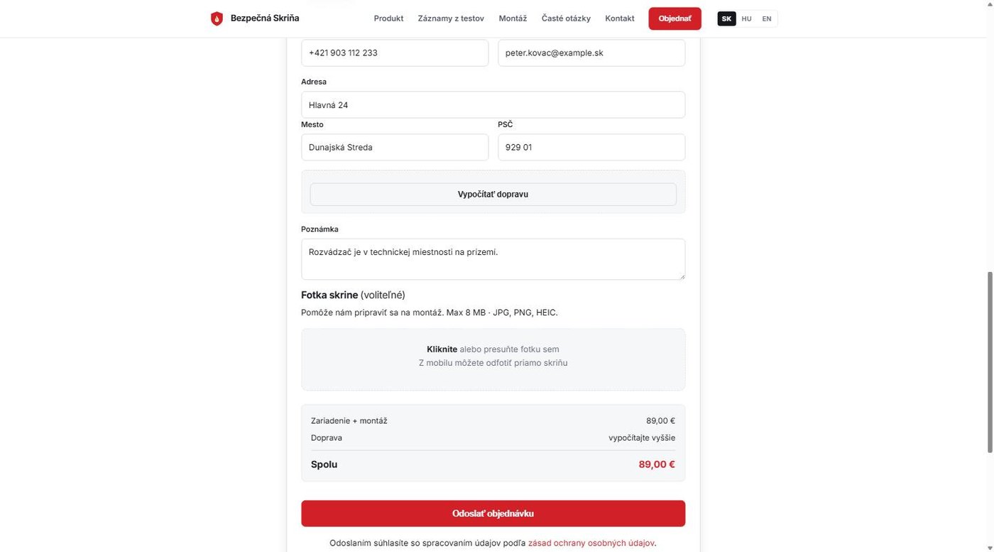 Bezpečná Skriňa – web a objednávkový systém hasiacich zariadení – ukážka 7