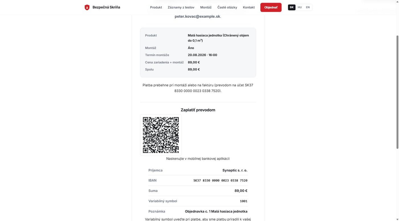 Bezpečná Skriňa – web a objednávkový systém hasiacich zariadení – ukážka 8