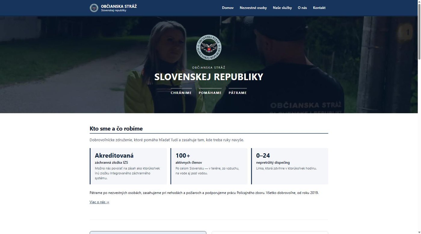Občianska stráž SR – verejný web a monitorovací systém
