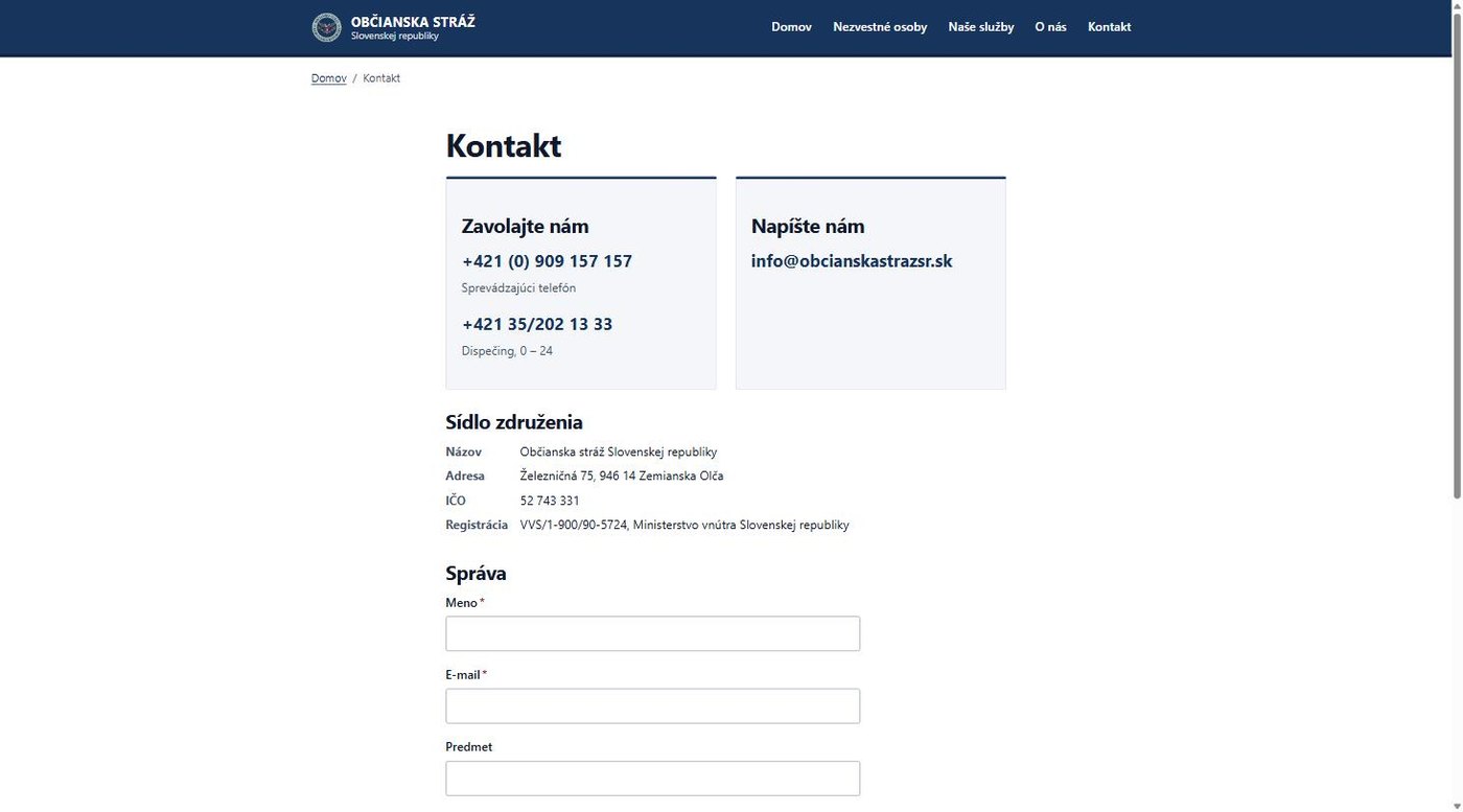 Občianska stráž SR – verejný web a monitorovací systém – ukážka 10