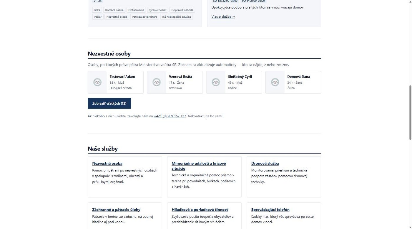 Občianska stráž SR – verejný web a monitorovací systém – ukážka 2