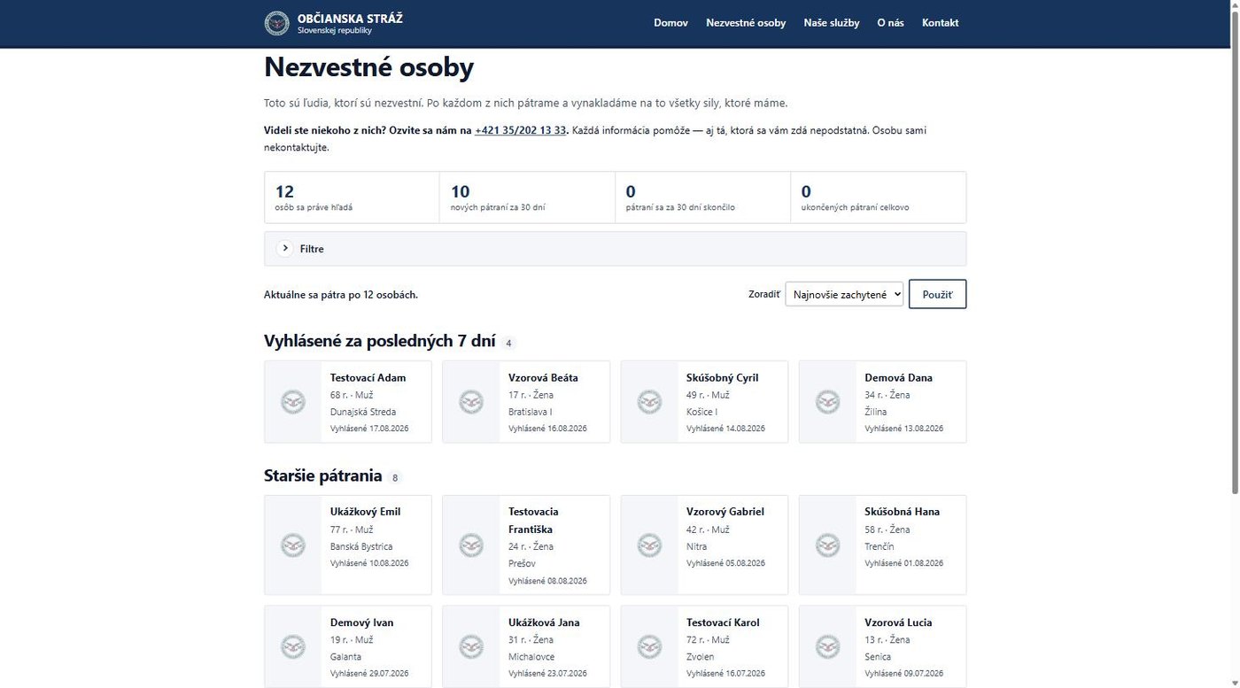 Občianska stráž SR – verejný web a monitorovací systém – ukážka 3