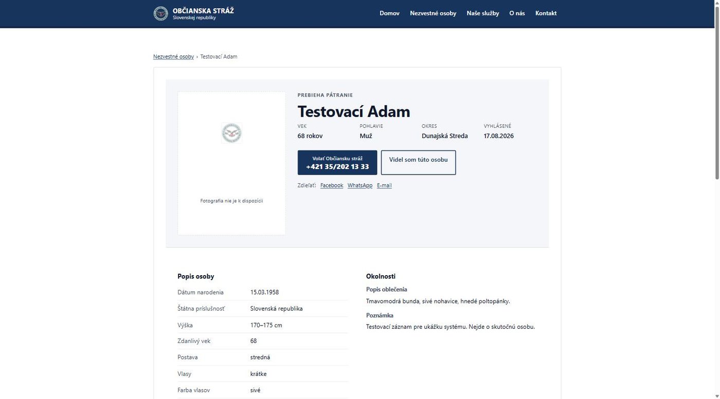 Občianska stráž SR – verejný web a monitorovací systém – ukážka 4
