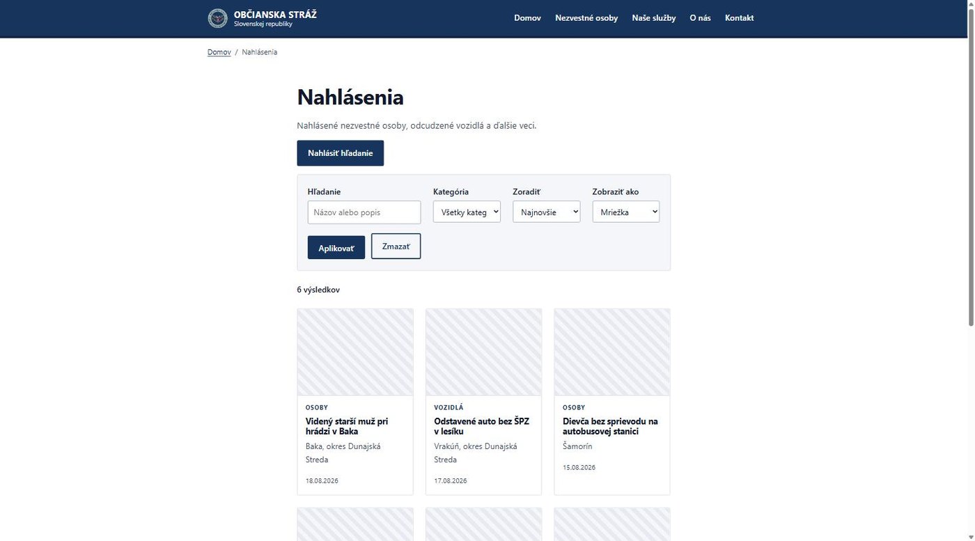 Občianska stráž SR – verejný web a monitorovací systém – ukážka 5