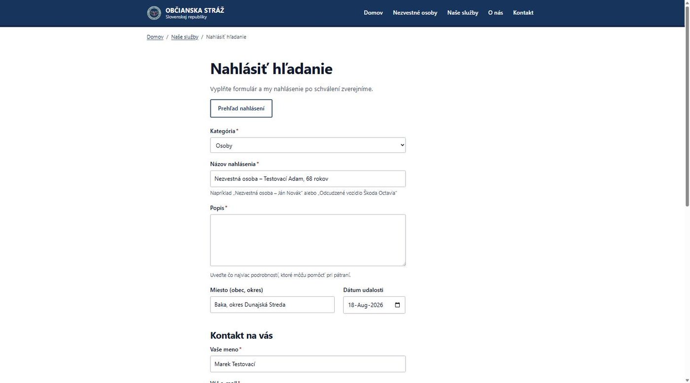 Občianska stráž SR – verejný web a monitorovací systém – ukážka 6