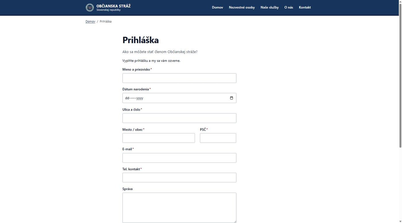 Občianska stráž SR – verejný web a monitorovací systém – ukážka 9